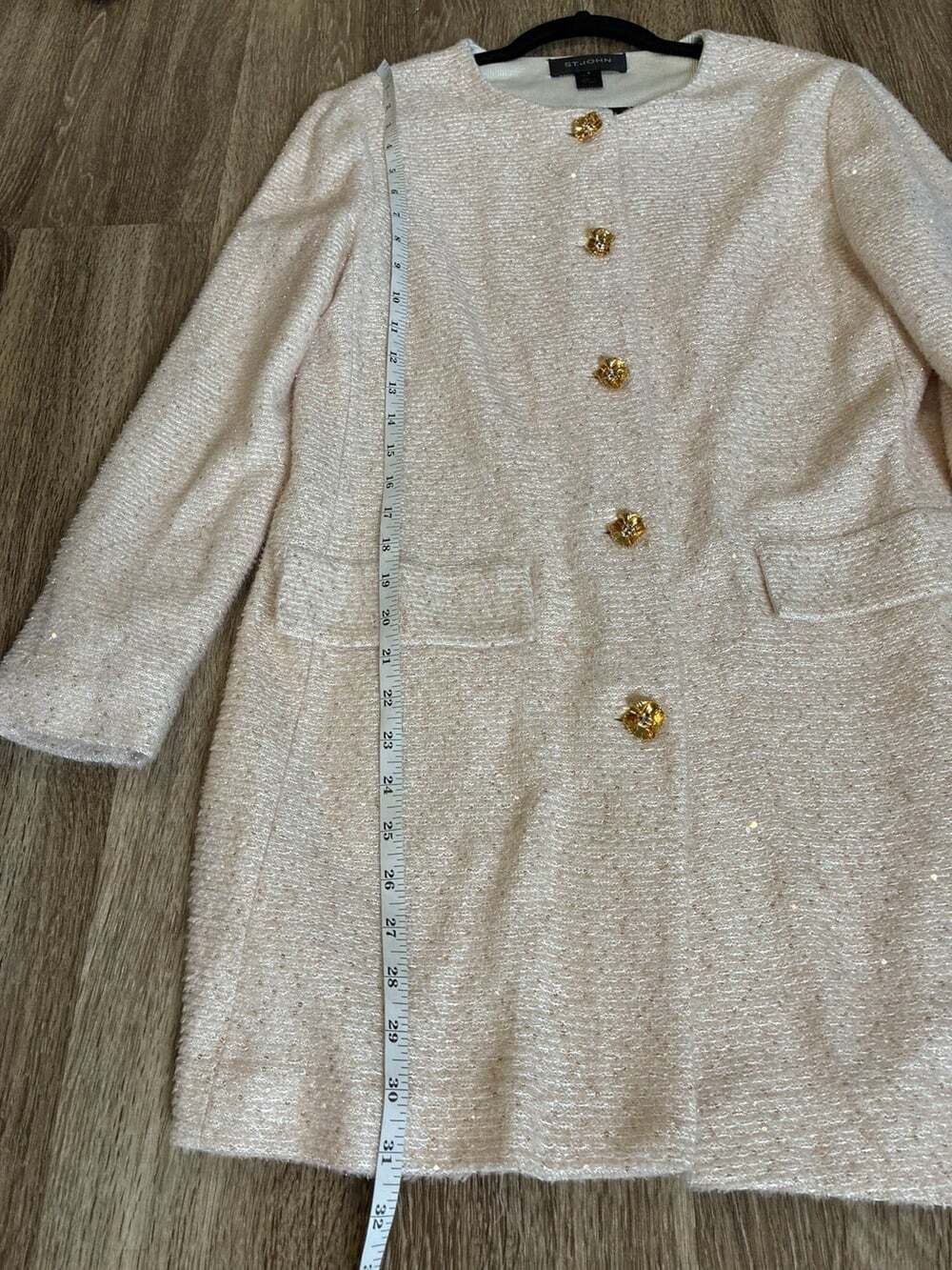 St John Metallic Gold Button Front Mid Length Jacket in Beige Size 8 - Picture 2 of 8
